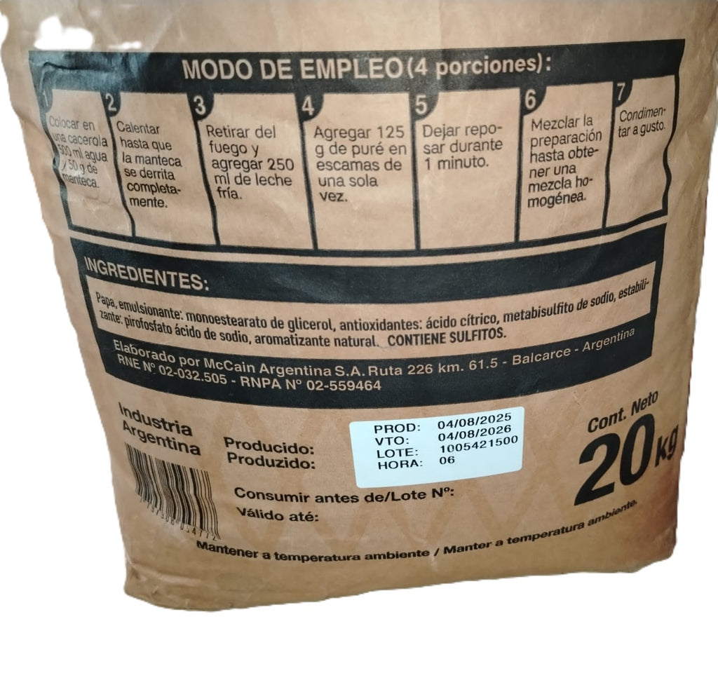 PURÉ INSTANTANEO MCCAIN 1 KILO PARVE GLUTEN FREE // 50 porciones de 30 grs. app