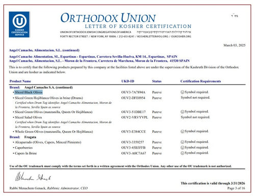 ACEITUNAS NEGRAS EN RODAJA CON HEJSHER - 1.600 GRS